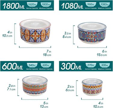 Набір супових та салатних мисок Vancasso (4 шт.) з кришкою, кераміка, 300/600/1080/1800 мл - для обіду, пікніка, кухні