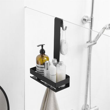 Kelelife Shower Shelf for Hanging, Shower Shelf No Drilling, Stainless Steel Shower Shelf with Hooks for Frameless Glass Door, Shampoo Holder for Shower (Black)