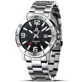 Годинник чоловічий LN LENQIN з нержавіючої сталі, водонепроникний, з датою, кварцовий, аналоговий, бізнес-стиль (сріблястий, чорний)