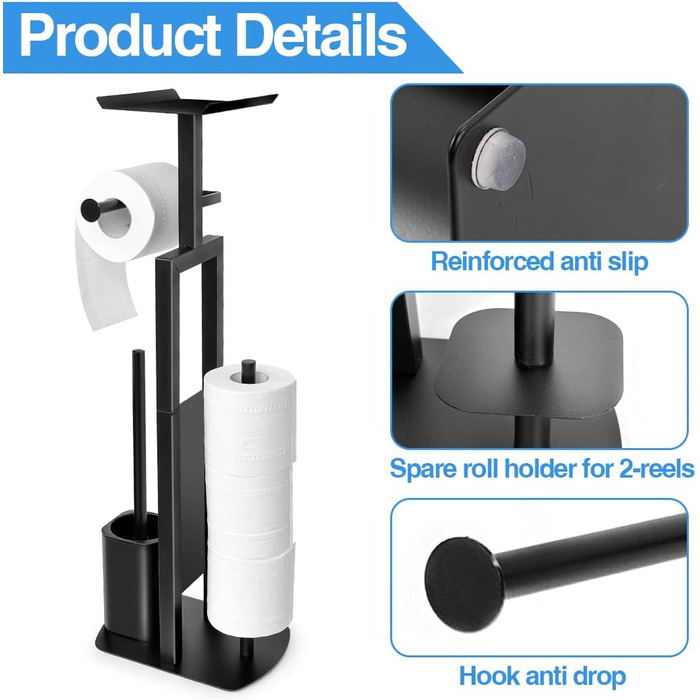 Тримач туалетного паперу з щіткою для унітазу з нержавіючої сталі. Набір для ванної кімнати з боксом для вологих серветок.