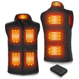 Електрична гріюча жилетка Fernida для чоловіків та жінок, 8 зон нагріву, 3 температурні режими, з Powerbank, для зимових активів на відкритому повітрі, чорна, розмір S