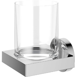 KEUCO Toothbrush Cup Holder, Crystal Glass, Adhesive Mounting, No Drilling Required, High-Gloss Chrome, Glass with Holder, Toothbrush Holder, Edition 90 (without adhesive set)