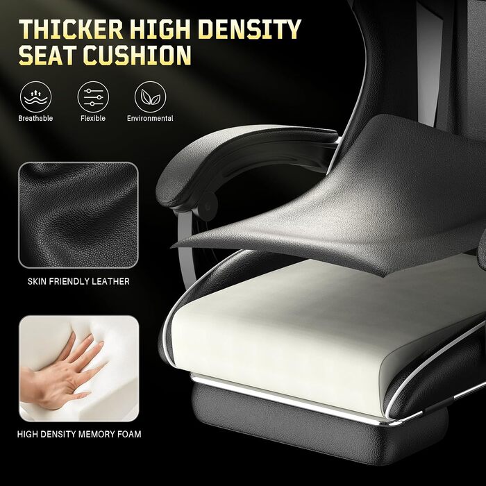 Ігрове крісло Bigzzia Ergonomic Gaming Stuhl з підніжкою та функцією масажу, біле