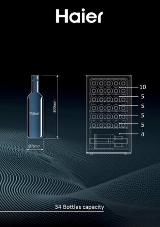 Haier 34 Bottle Wine Refrigerator - 1 Zone Wine Cooler with UV Glass Door, Wi-Fi & Touch Display
