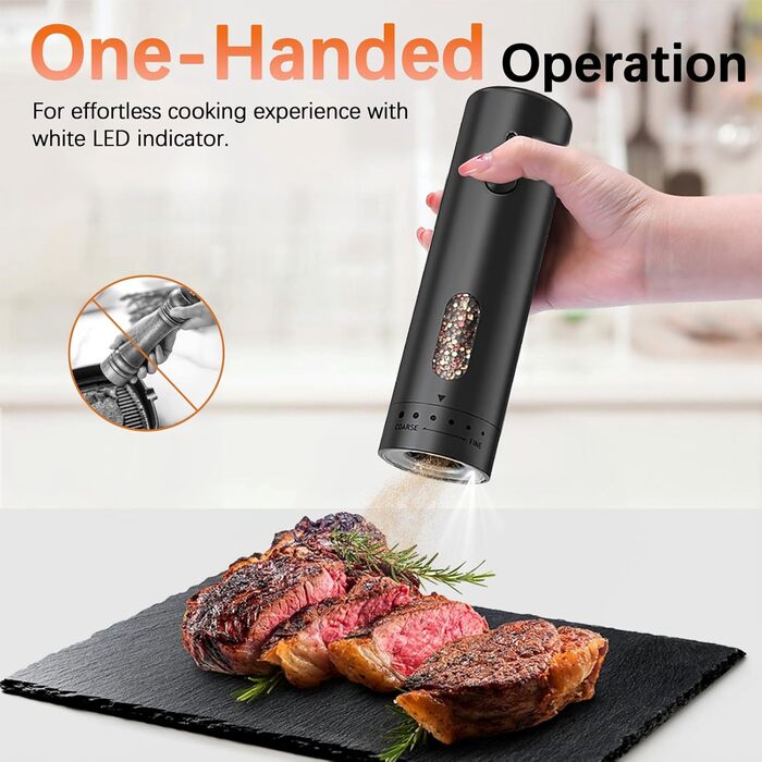 MERTTURM Electric Salt and Pepper Grinder Set with Stand, USB Rechargeable, Automatic Salt and Pepper Dispenser with Large Capacity, External Grind Adjustment for Kitchen (2-Piece Set)