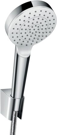 hansgrohe Crometta Showerhead Holder Set, with shower hose, 1.60 m, 2 spray patterns, water-saving, White/Chrome (Set including 1.60m shower hose, 1 spray pattern with water-saving function)