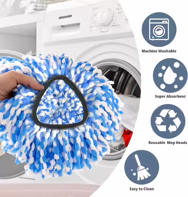 Spin Mop Replacement Head, 3 Pack, Replacement Mop Head, compatible with Ocedar RinseClean 2-Tank System, Microfiber, machine washable, easy to replace and deep cleaning, Blue3694
