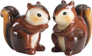 Salt and pepper shaker set, squirrel design, hand-painted, dishwasher safe