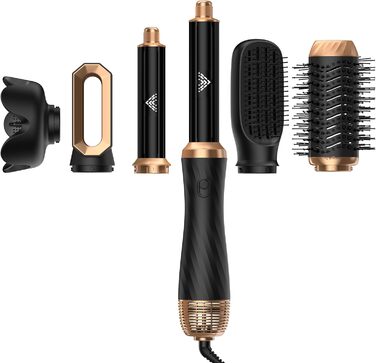 Набір для укладки волосся 6 в 1 Airstyler: фен-щітка, плойка, дифузор, для створення об'єму, локонів та випрямлення волосся (чорний)