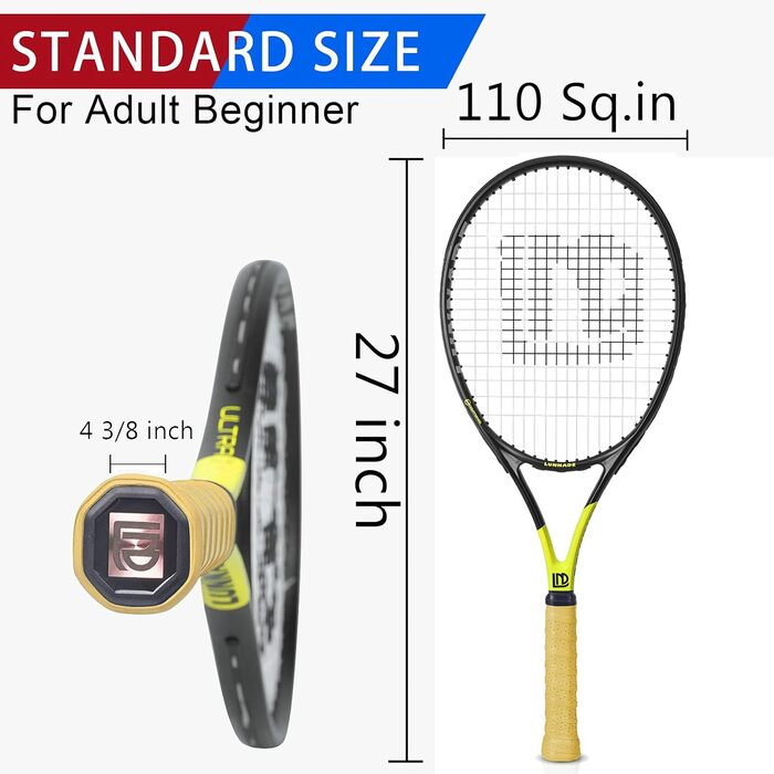 LUNNADE Adult Tennis Racket - Lightweight with Case, Suitable for Men & Women Beginners & Advanced Players (27 Inch, Black+Yellow)