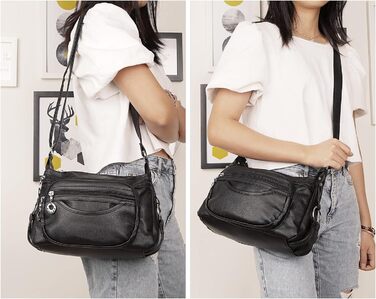 Сумка жіноча через плече NOTAG зі штучної шкіри, чорна: легка сумка-месенджер з декількома кишенями