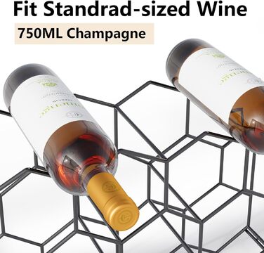 Urban Deco Wine Rack for 14 Bottles made of Metal, Bottle Rack Black with 2 Hooks for 2 Wine Glasses, Small Wine Rack for Kitchen, 43 x 13.6 x 31 cm