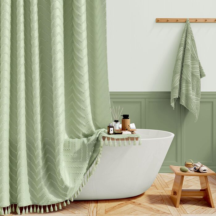 Штора для душу BTTN 180x180 см, Бохо, бежева з китицями, водонепроникна, з гачками (12 шт.)