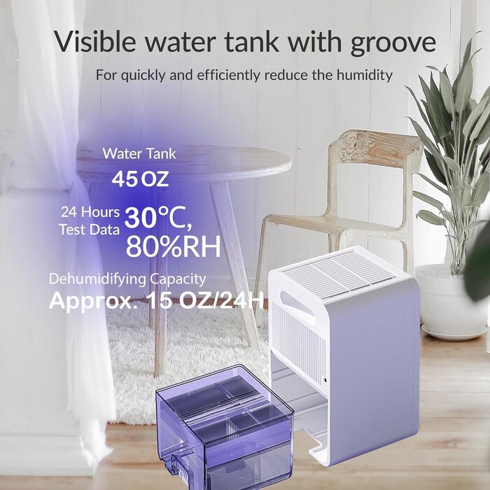 Електричний осушувач повітря 1.2L для дому та підвалу, 30м², з автовимкненням та освітленням