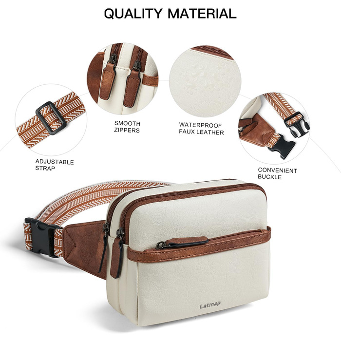 Women's Fanny Pack Small, Crossbody Bag Women's PU Leather Theft-Proof Bag Waterproof Belt Bag Women's Hip Bag for Outdoors, Travel, Cycling, Beige
