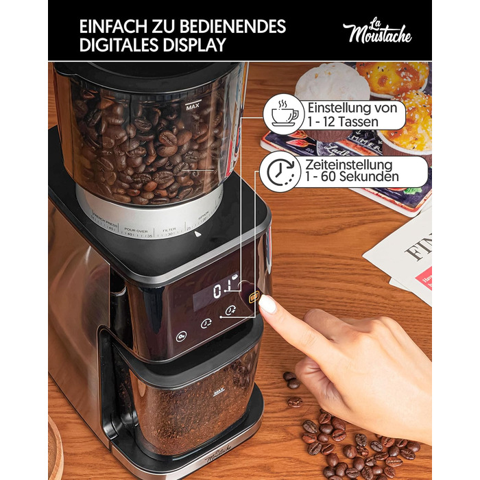 Електрична кавомолка та подрібнювач спецій La Moustache GrindMaster Silver BD-CG018, 165W, нержавіюча сталь, 350г