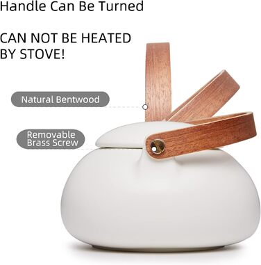 ZENS Modern Japanese Teapot, 800ml Matte White Ceramic Teapot with Infuser, Wooden Handle Small Japanese Teapot for Loose Leaf Tea, White Tea, Green Tea Steeper, Gift for Tea Lovers