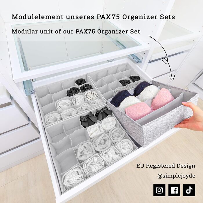 For IKEA dresser; THE ORIGINAL; perfect fit; Sturdy base; Drawer organization system for baby supplies, children's clothes, socks, underwear; 5-piece set (bra organizer)