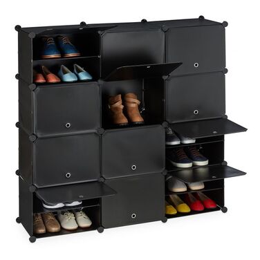 Relaxdays Black Shoe Cabinet with 24 Compartments