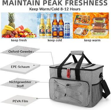 30L Термосумка-холодильник для їжі та напоїв: водонепроникна, складана, з оксфордської тканини