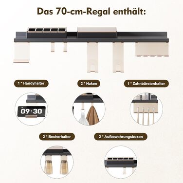 Дзеркало для ванної кімнати SONNI з підсвічуванням 60x40 см, LED, IP44, білий. Розміри: 70x50 см, темно-сірий, з боковим підсвічуванням
