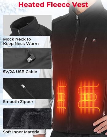 Електрична гріюча жилетка KEMIMOTO з 4 зонами нагріву, флісова жилетка USB для чоловіків та жінок, для мотоцикла, велосипеда, катання на лижах, кемпінгу, піших прогулянок (без акумулятора)