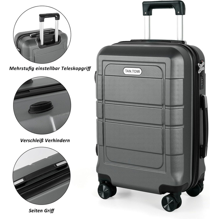 Чемодан ручної об'єм 41л TANTOMI: міцний ABS+PC, 4 колеса, кодовий замок, телескопічна ручка (M/L/XL), світло-темно зелений