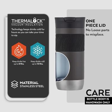 Contigo Byron Snapseal Stainless Steel Travel Mug - Leakproof, Dishwasher Safe Lid, BPA-Free, 590ml - Black