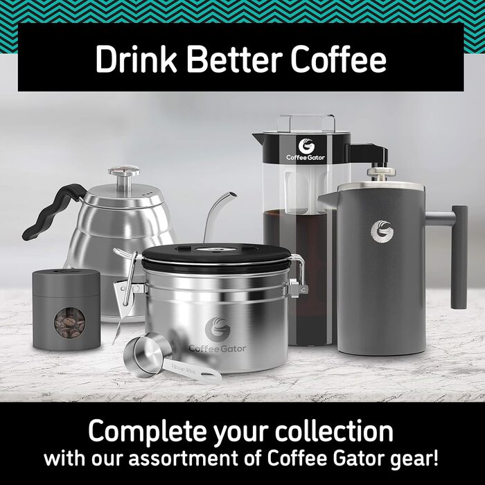 Френч-прес Coffee Gator з нержавіючої сталі, термокружка 1 л, з дорожньою кавовою банкою, сріблястий