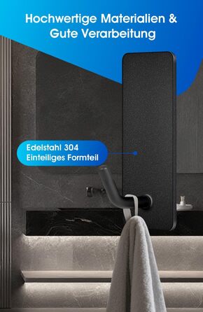 Набір гачків для рушників без свердління, 10 шт., самоклеючі гачки з нержавіючої сталі 304, надміцні клейкі гачки для великих предметів, гачки на стіну для ванної, туалету та кухні, стійкі до іржі, чорні гачки для рушників