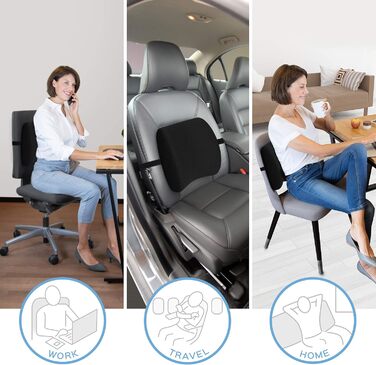 Подушка для офісного крісла Bonmedico з піни Memory Foam: поперекова підтримка для офісу, авто та дому, ергономічна спинка, чорна, підтримка попереку (X-Small)