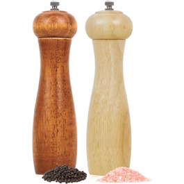 Дерев'яні соляні та перечні млини, 20 см, регульована ступінь помелу, ручні, з дуба, для кухні - набір 2 шт.