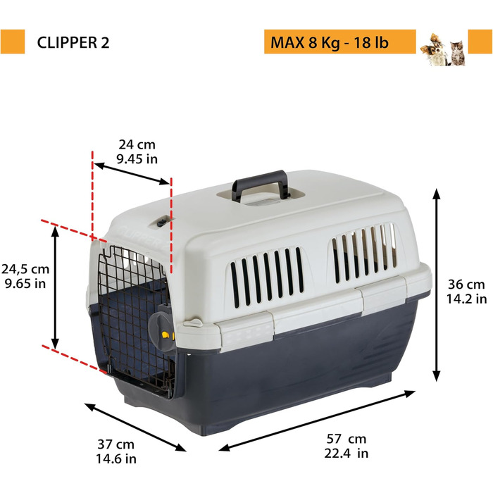 Транспортна переноска для собак Ferplast Clipper 4, IATA-сертифікована, середнього розміру (до 20 кг), 57 x 37 x 36 см