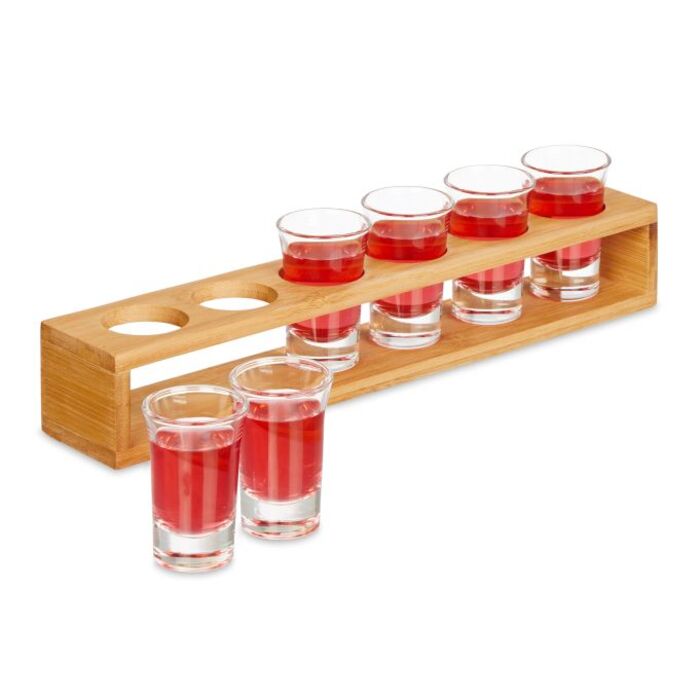 Bamboo Shot Glass Tray for 6 Glasses