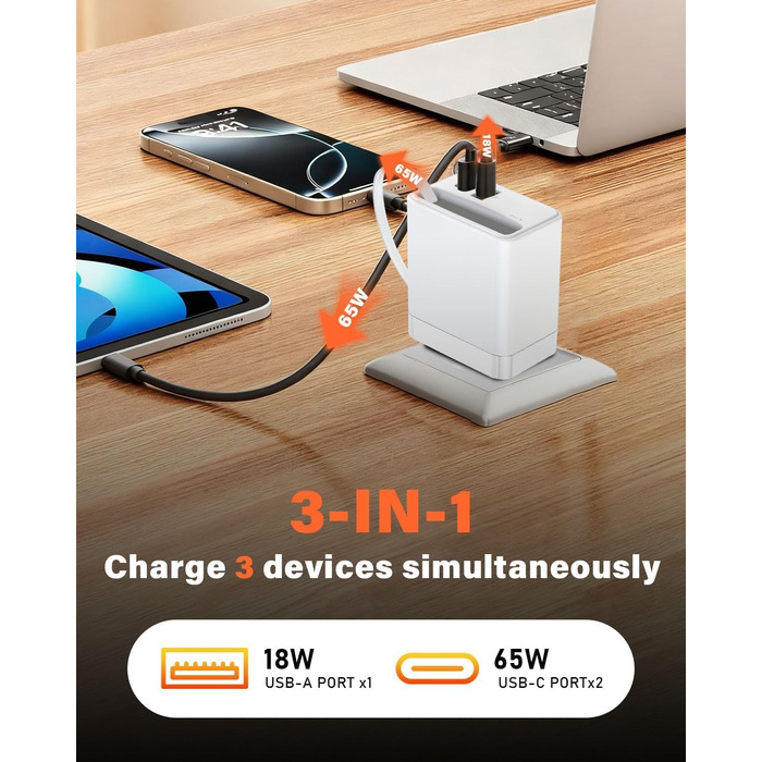 Зарядний пристрій GaN III 10-в-1 USB-C PD 140W/100W QC20W для ноутбука, MacBook, iPad, iPhone, Samsung Galaxy – білий