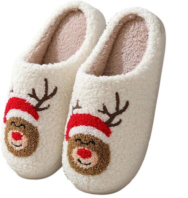 Тапочки жіночі плюшеві з малюнком оленя, теплі, антиковзні, 40/41 EU