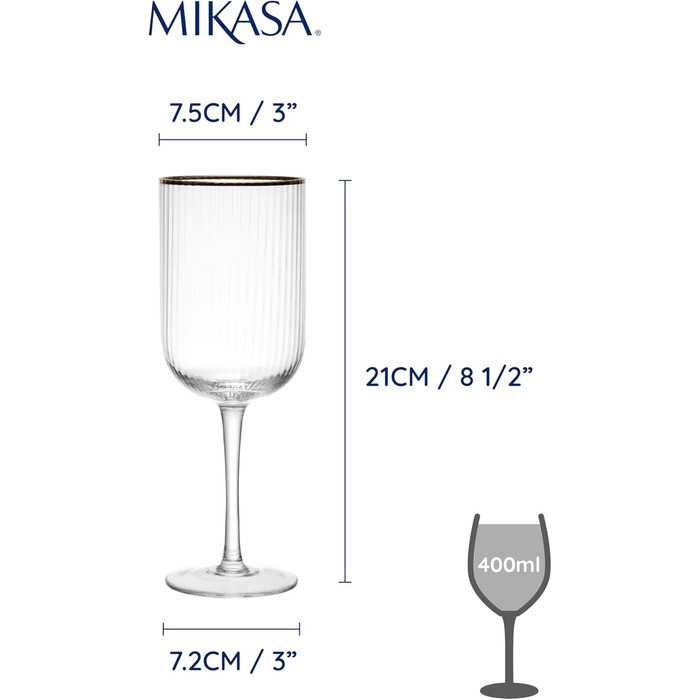 Кришталеві келихи Mikasa Sorrento для червоного вина з золотим обідком, 375 мл, набір 4 шт, без свинцю, елегантний дизайн для свят