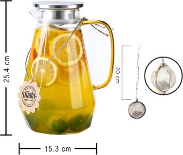 Скляний графин Smiths Mason Jars 1.8 л з інфузором і двосторонньою кришкою — універсальний графин для води, чаю та напоїв, стильний дизайн, підходить для гарячих і холодних напоїв