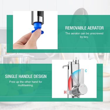 Кран кухонний водопровідний CREA Wasserfall висувний з дозатором мила, нержавіюча сталь, 360° обертання, 4 режими, хром