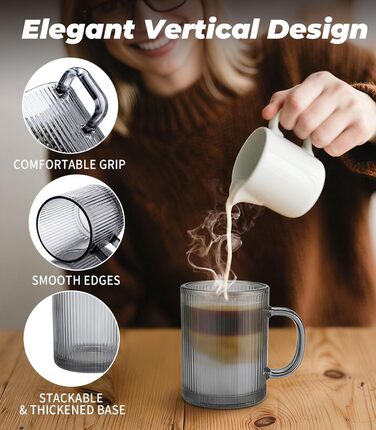 Набір кавових чашок 4 шт. 350 мл для капучино, лате макіато з ложками (сірий)