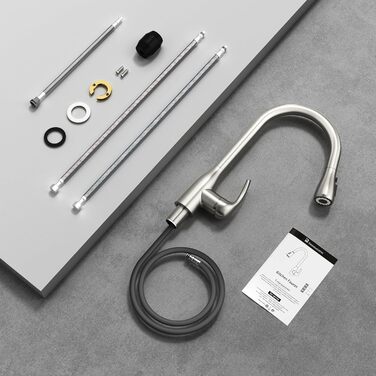 Кухонний змішувач Rainsworth з висувною лійкою та душем, високопродуктивний, з двома типами струменя, поворотний на 360°, з нержавіючої сталі, проста установка, висота 56 см