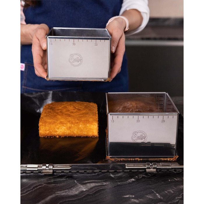 Форма для випікання Sally's, кругла і прямокутна, регульована, з нержавіючої сталі, висота 10,5 см, для тортів і десертів, 14,5x14,5–26x26 см