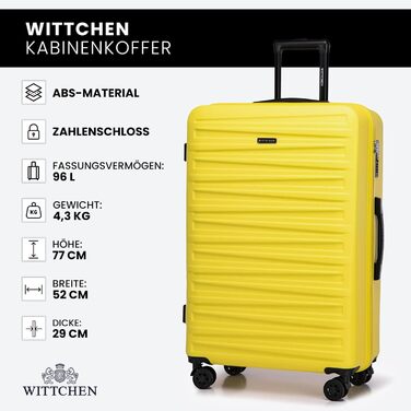 WITTCHEN Skyspeed Line - великий валіза з ABS, жорсткий корпус, телескопічна ручка, 4 колеса, колір жовтий, підходить для Lufthansa, Eurowings, Ryanair, Condor