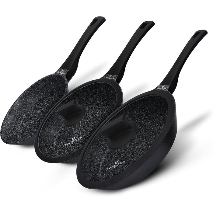 Набір сковорідок ZWIEGER Aluguss з кришками (5 шт.) – антипригарне покриття, підходить для всіх типів плит, 20, 24, 28 см, PFOA & PFOS free