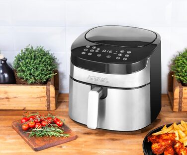 Фритюрниця GASTROBACK Air Pro XXL: 6.5 л, 8 програм, сенсорне керування, срібно-чорний колір