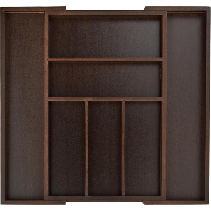 Relaxdays Cutlery Drawer Organizer, Pull-Out, Variable Width, 5-7 Compartments, Bamboo Organizer, HBT: 5x48x46cm, dark brown