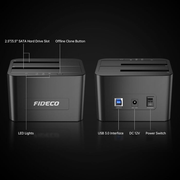Док-станція для HDD/SSD FIDECO, USB 3.0, 2.5/3.5