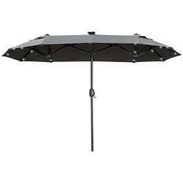 Сонцезахисний парасолька Outsunny Doppelsonnenschirm, 295 x 219 см, парасолька з LED-підсвічуванням, овальна, вітростійкий садовий парасоль, стабільний, парасолька для ринку з регульованим кутом нахилу для тераси, басейну, поліестер, сталь, темно-сірий | Aosom
