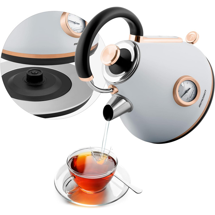 Елегантний електрочайник Berdsen BD-701 з термометром, 1.7L (сірий)