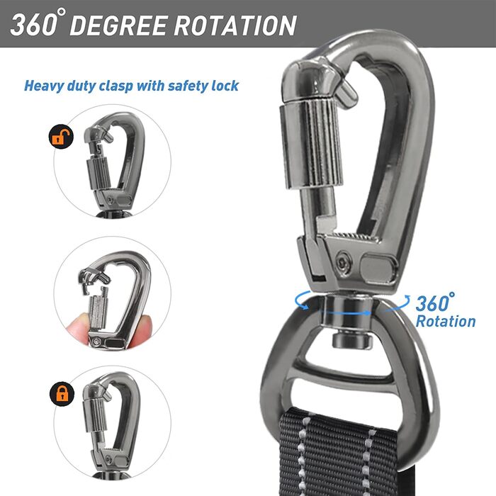 Тактична повідок для собак великих порід MegiaExist з контролем, авто-ремнем безпеки та світловідбиваючими нитками, 1.2 м, 1.8 м, повідка-телескопічна для тренувань, чорний